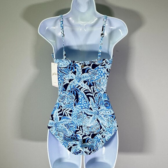 Lilly Pulitzer Solaria Women's Size 2 Blue Coastal One Piece Swimsuit NWT - Picture 2 of 4